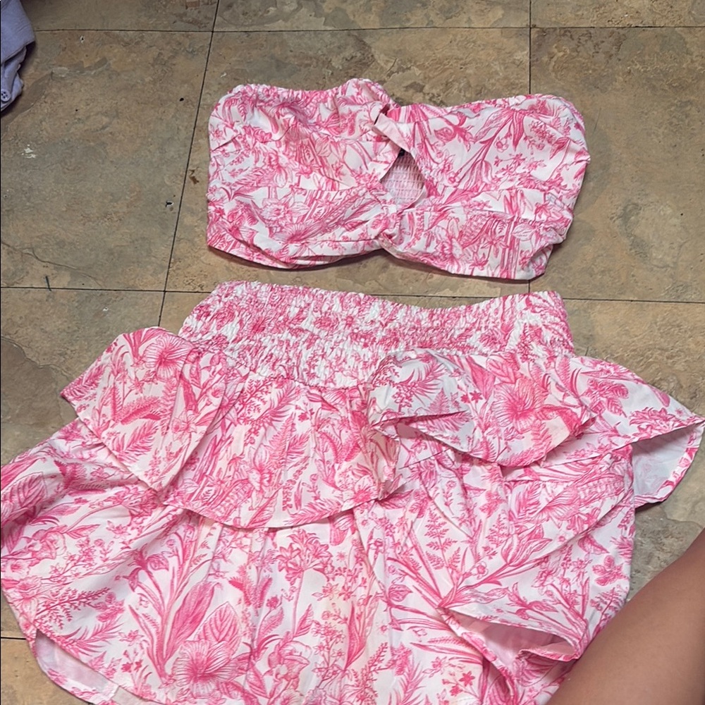 SHEIN Pink and White Floral Skirt